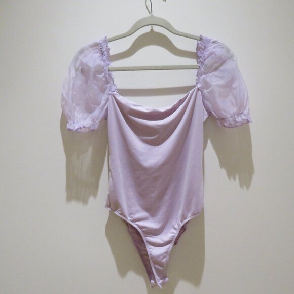 PRINCESS POLLY Girl In Love Bodysuit in Lilac Pastel Feminine Puff Sleeve Fairy - Picture 3 of 13